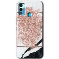 MRCİLETİSİM Tecno Spark 7T Kılıf HD Desen Baskılı Arka Kapak+Temperli Cam - Simli Mermer