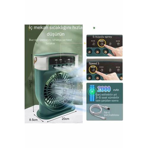 Şarjlı 600 Ml Su Hazneli Taşınabilir Masaüstü Vanilatör  Güçlü Fan Ve 2000 Mah Pil Siyah