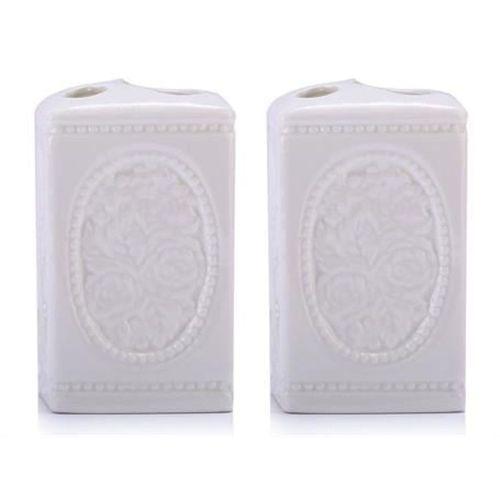 2 Adet Kalemlik Çiçekli Kare Model Seramik Ofis Gereci  8X8X11Cm