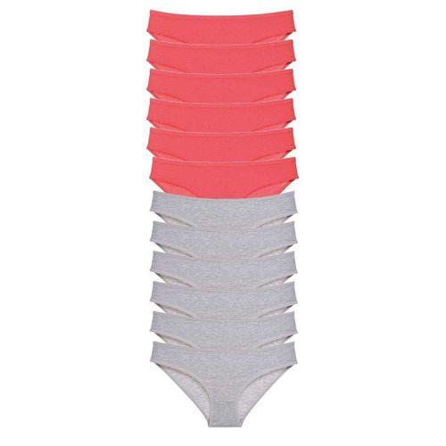 12 adet Süper Eko Set Likralı Kadın Slip Külot Fuşya Gri