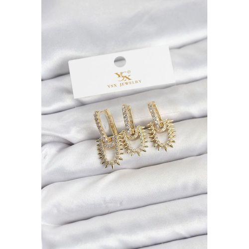 Pirinç Gold Renk Zirkon Taşlı Vintage Model YSX Trio Küpe Seti