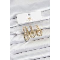 Pirinç Gold Renk Zirkon Taşlı Vintage Model YSX Trio Küpe Seti
