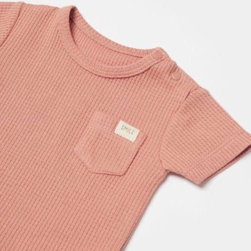 Bibaby Bibaby Biorganic Waffle Smile Kısa Kol Bebek Body 56987 Red-Brown