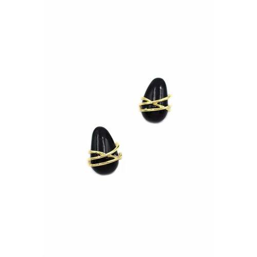 Çizgili Damla Küpe - Siyah