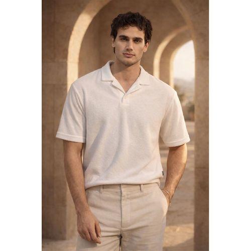 Aretus Şönil Kumaş Regular Fit Tek Düğmeli Polo Yaka Erkek T-Shirt - Ekru