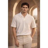 Aretus Şönil Kumaş Regular Fit Tek Düğmeli Polo Yaka Erkek T-Shirt - Ekru