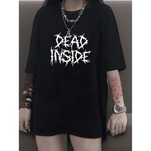 Baskılı Oversize Bisiklet Yaka T-shirt - Siyah