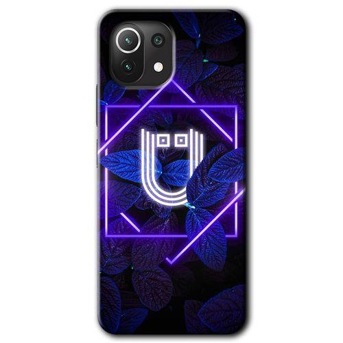 MRCİLETİSİM Xiaomi Mi 11 Lite Kılıf Baskılı Kapak - Dark Neon Yaprak Ü Harfi + 5D Tam Kaplayan Cam