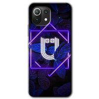 MRCİLETİSİM Xiaomi Mi 11 Lite Kılıf Baskılı Kapak - Dark Neon Yaprak Ü Harfi + 5D Tam Kaplayan Cam