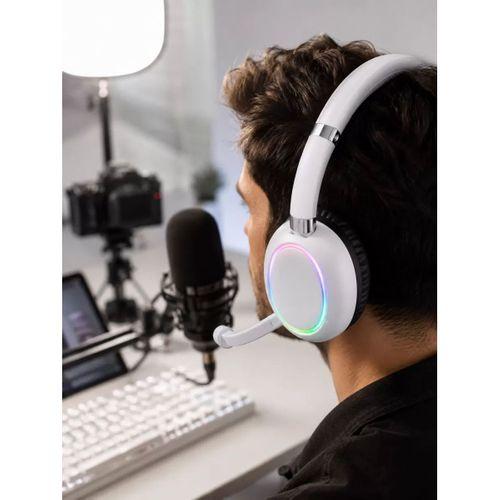 Bluetooth 5.0 Beyaz Kulak Üstü Kablosuz Kulaklık Mikrofonlu Rgb Aydınlatmalı