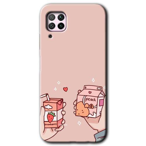 MRCİLETİSİM Huawei P40 Lite Kılıf HD Desen Baskılı Arka Kapak + Temperli Cam - Meyveli Süt