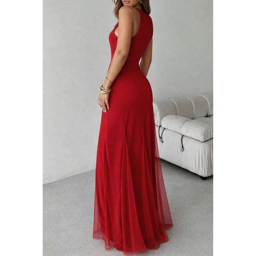 Kadın Askılı Bisiklet Yaka Etek Ucu Tül Detaylı Asimetrik Kiloş Uzun Ithal Krep Elbise