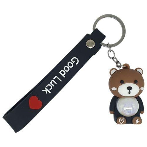 Figürlü ve Işıklı Silikon Anahtarlık - Ayıcık - Siyah