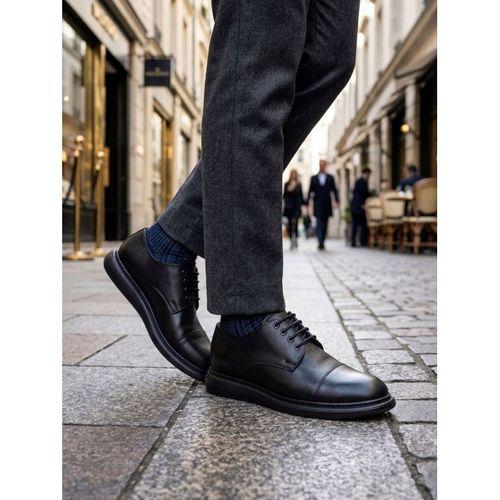 BA0003 Siyah Kapaklı Burun Bağcıklı Erkek Oxford Ayakkabı