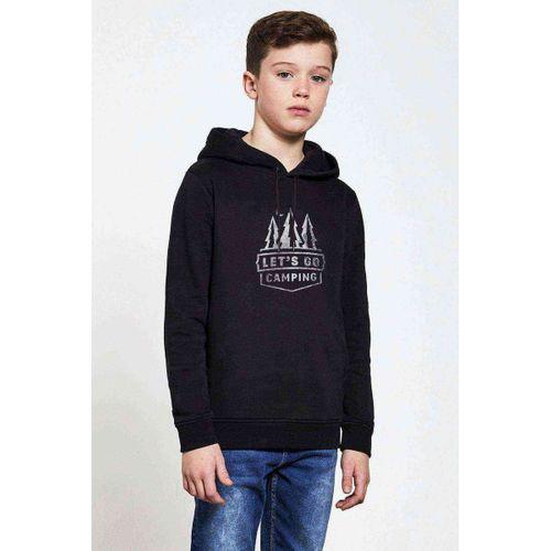 Lets Go Camping ÇamBaskılı Unisex Çocuk Kapüşonlu Siyah Sweatshirt