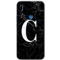 MRCİLETİSİM Huawei P Smart Z Kılıf HD Desen Baskılı Arka Kapak + Temperli Cam - Siyah Mermer Desenli C Harfi