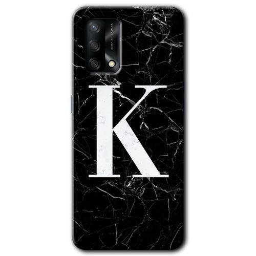 Oppo A74 Kılıf Baskılı Arka Kapak - Siyah Mermer Desenli K Harfi +Tam Ekran Koruyucu