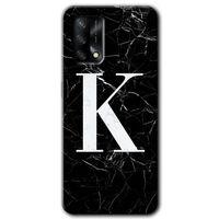 Oppo A74 Kılıf Baskılı Arka Kapak - Siyah Mermer Desenli K Harfi +Tam Ekran Koruyucu