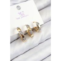 Pirinç Zirkon Taşlı 3'lü Halka Model Gold Ve Gümüş Renk Kadın Küpe