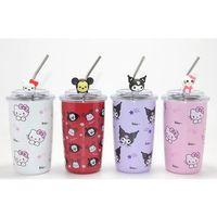 Sanrio Hello Kitty & Kuromi Figürlü Isı Muhafazalı Metal Pipetli Çelik Kupa Alk4428