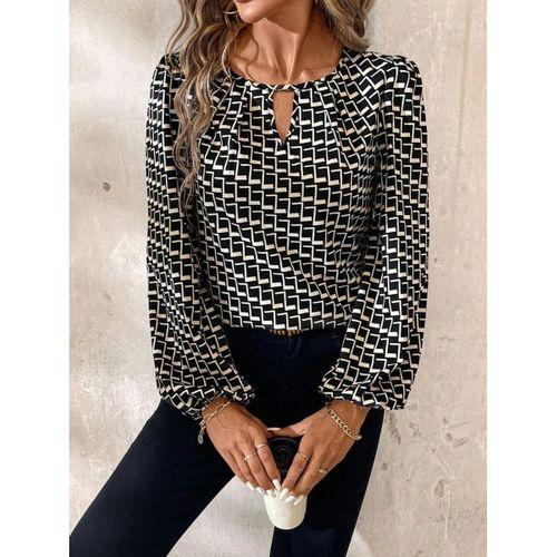 Kadın Uzun Kollu Damla Detaylı Yaka Desenli Süprem Bluz