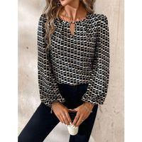 Kadın Uzun Kollu Damla Detaylı Yaka Desenli Süprem Bluz