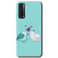 MRCİLETİSİM Huawei P Smart 2021 Kılıf Baskılı Kapak - Mutlu Kuşlar + 5D Tam Kaplayan Cam