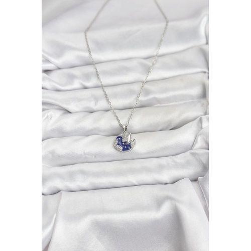 316L Çelik Zincir Gümüş Renk Gece Model Zirkon Taşlı Kadın Kolye