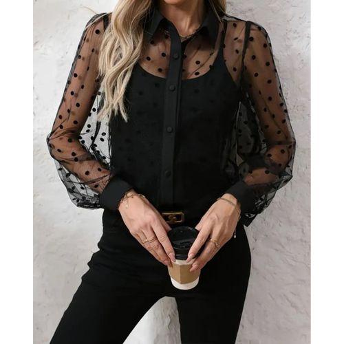 Kadın Uzun Kollu Yakalı şeffaf Tül Detaylı Ve Viskon Atlet Ikili Takım