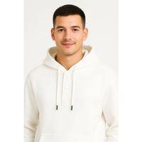 Erkek Ovarsize Kapüşonlu Swetshirt Kanguru Çepli Cıtcıtlı 3 Iplik Şardonlu Hoodie - Beyaz