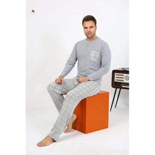 Erkek Uzun Kol Penye Gri Pijama Takımı