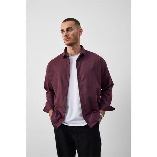 Pixel Relaxed Fit Pamuklu Mikro Çizgili Flanel Erkek Gömlek - Bordo