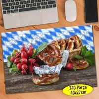 Hasır Piknik Sepetinde Simit Yiyecek 240 Parça Puzzle Yapboz-846