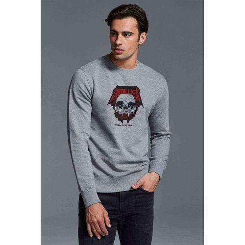 Metallica Kurukafa Baskılı Gri Erkek Sweatshirt