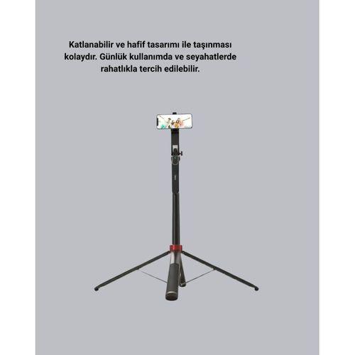 Kablosuz Çift Yaka Mikrofonu Ve Tripodlu Selfie Çubuğu İçerik Üretici Seti
