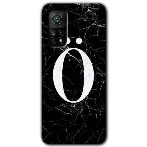 Xiaomi Mi 10T Pro Kılıf Kapak - Siyah Mermer Desenli Ö Harfi +Hayalet Ekran Yandan Gözükmez
