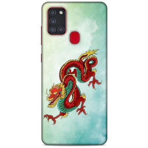 Samsung Galaxy A21s Kılıf Dragons (25) Antişok Kapak Tatoo Sarı Kırmızı Ejderha