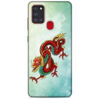 Samsung Galaxy A21s Kılıf Dragons (25) Antişok Kapak Tatoo Sarı Kırmızı Ejderha