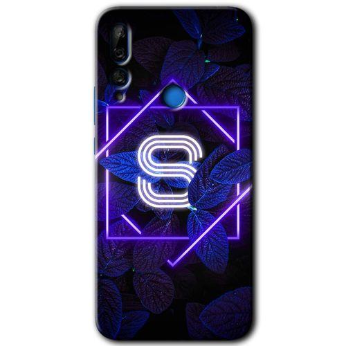 Huawei P Smart Z Kılıf HD Desen Baskılı Arka Kapak + Temperli Cam - Dark Neon Yaprak S Harfi