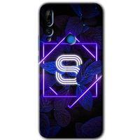 Huawei P Smart Z Kılıf HD Desen Baskılı Arka Kapak + Temperli Cam - Dark Neon Yaprak S Harfi