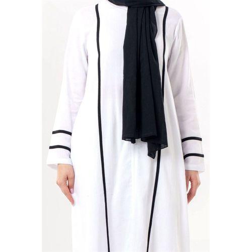 Uzun Kol Gülfem Fermuarlı Yazlık Şile Bezi Ferace Beyaz Byz