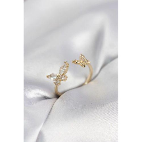 Kelebek Model Zirkon Taşlı Gold Renk Kadın Yüzük