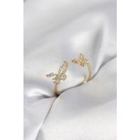 Kelebek Model Zirkon Taşlı Gold Renk Kadın Yüzük