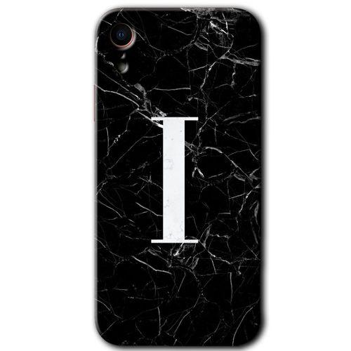 MRCİLETİSİM iPhone XR Kılıf HD Desen Baskılı Arka Kapak + Temperli Cam - Siyah Mermer Desenli I Harfi