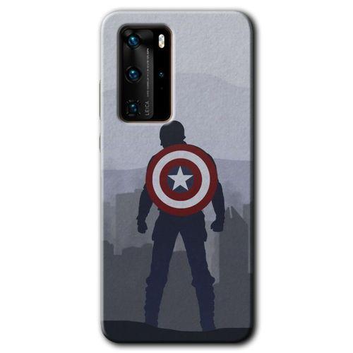 MRCİLETİSİM Huawei P40 Pro Kılıf HD Desen Baskılı Arka Kapak + Temperli Cam - Captain Avenger