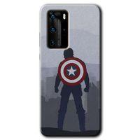 MRCİLETİSİM Huawei P40 Pro Kılıf HD Desen Baskılı Arka Kapak + Temperli Cam - Captain Avenger
