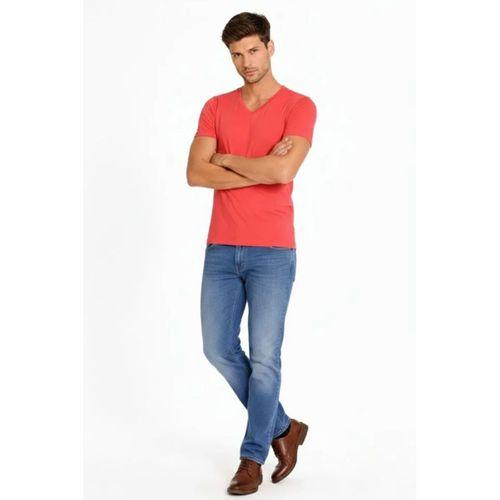 Erkek T-Shirt V Yaka Slim Fit Dar Kesim Likralı Tişört Günlük Basic Body - Nar Çiçeği