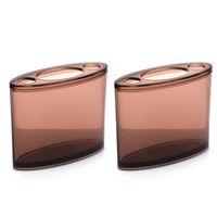 2 Adet Diş Fırçalık Oval Kahverengi Akrilik 13X5X10Cm Banyo Seti