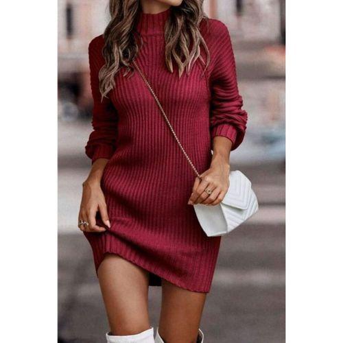 Kadın Uzun Kollu Balıkçı Yaka Mini Triko Elbise