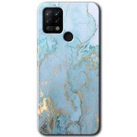 Tecno Pova HD Baskılı Kılıf + 9D Tam Ekran Koruyucu - Mavi Gold Mermer
